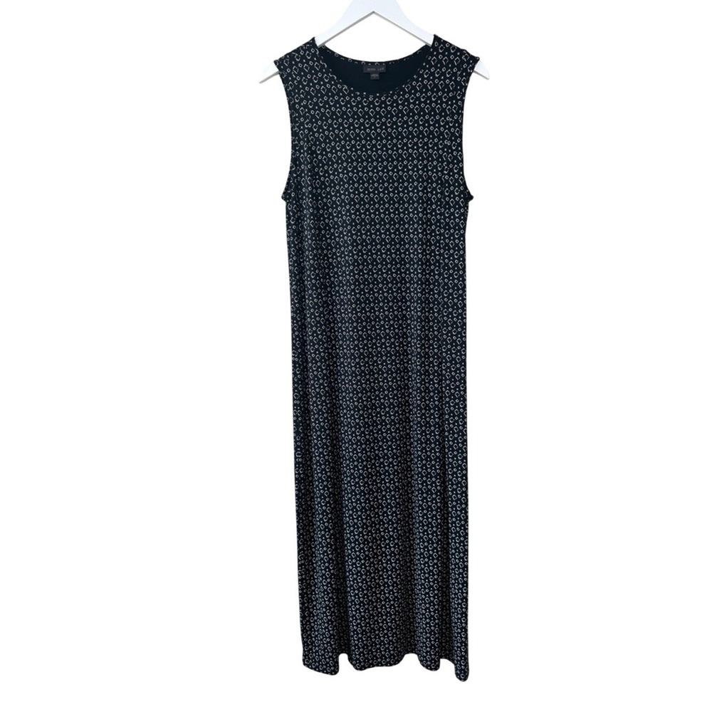 J. Jill Wearever Women's Sleeveless Maxi Dress Size Medium Black Geometric Print